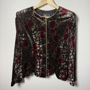 Vintage R&K Evenings Etched Floral Velvet Button-Down Blazer Size 12 Event